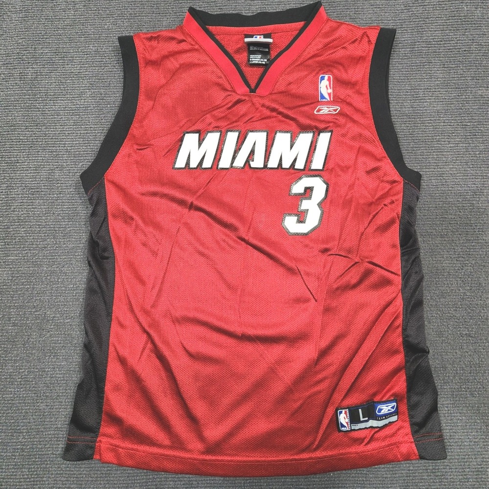 Reebok Basketball Jersey Kids Large 14-16 Red Dwyane Wade Miami Heat NBA